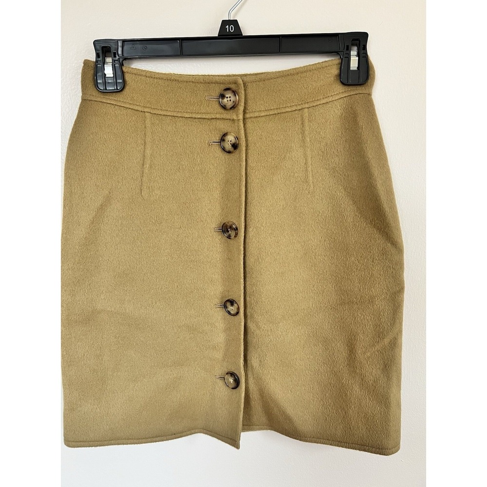 Michael Kors Skirt Women 2 Camel Tan Button Front Wool Blend Mini Made In Italy